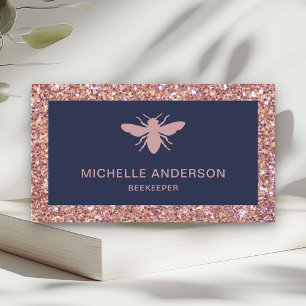 Carte De Visite Abeille de miel pailletée en or rose faux moderne 