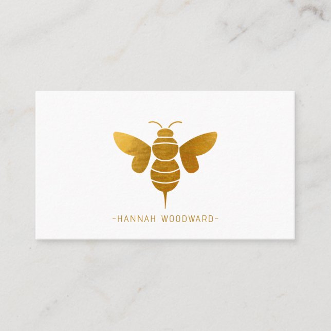 Carte De Visite Abeille métallique en or de Whimsical personnalisé (Devant)
