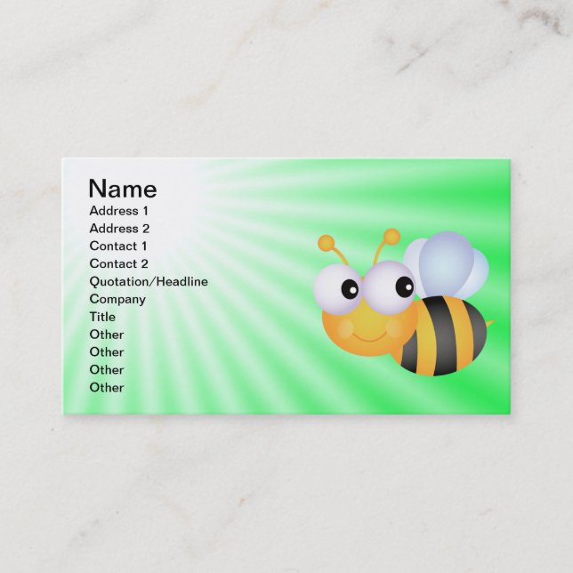 Carte De Visite Abeille mignonne ; vert (Devant)