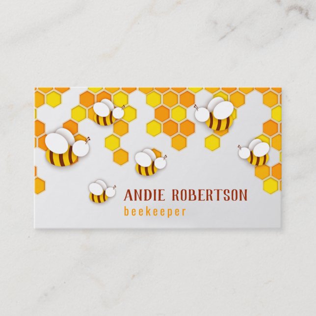 Carte De Visite Abeilles à découper de papier et apiculteur à miel (Devant)