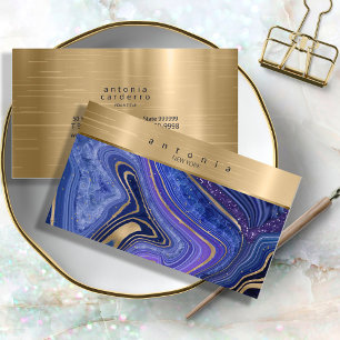 Carte De Visite Abstract Agate Monogram Midnight ID827