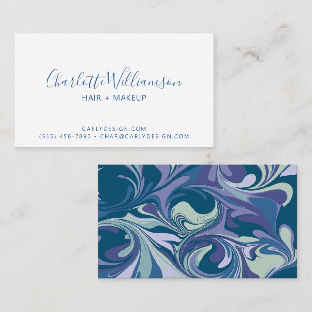 Carte De Visite Abstrait Bleu Blanc Gras Marbre Swirl élégant (Devant / Derrière)