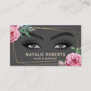 Carte De Visite Abstrait cadre floral noir beauté maquillage cheve