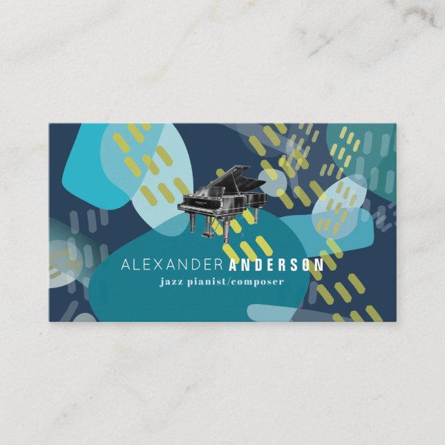 Carte De Visite Abstrait de pianiste Motif bleu marine (Devant)