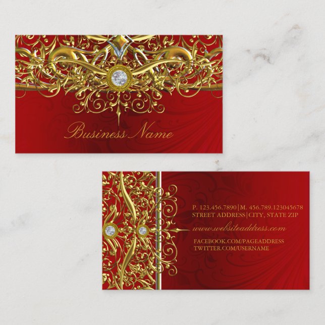 Carte de visite Abstrait Gold Red (Devant / Derrière)