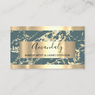 Carte De Visite Abstrait Gold Strokes Frame Marble Aqua Turquoise
