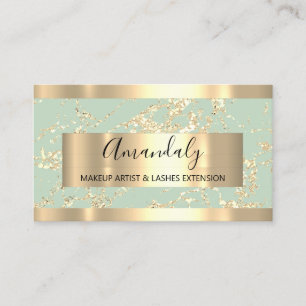 Carte De Visite Abstrait Gold Strokes Frame Marble Mint Green