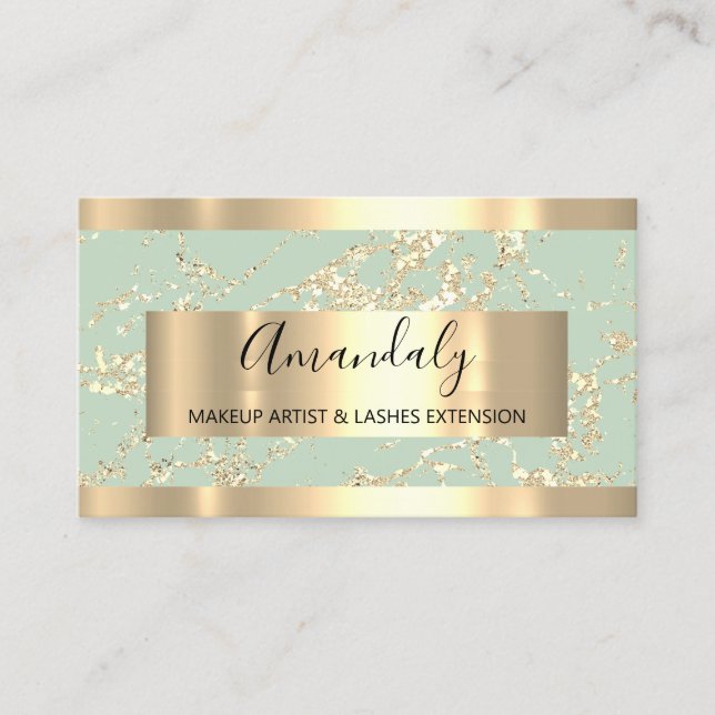 Carte De Visite Abstrait Gold Strokes Frame Marble Mint Green (Devant)