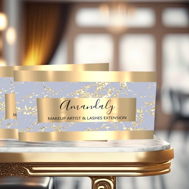 Carte De Visite Abstrait Gold Strokes Frame Marbre Pastel Bleu (Luxury Marble Business Card FlorenceK )