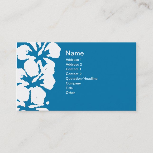 Carte De Visite Abstrait Hibiscus blanc sur bleu (Devant)