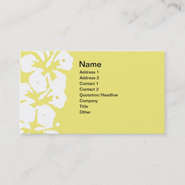 Carte De Visite Abstrait Hibiscus blanc sur jaune (Devant)