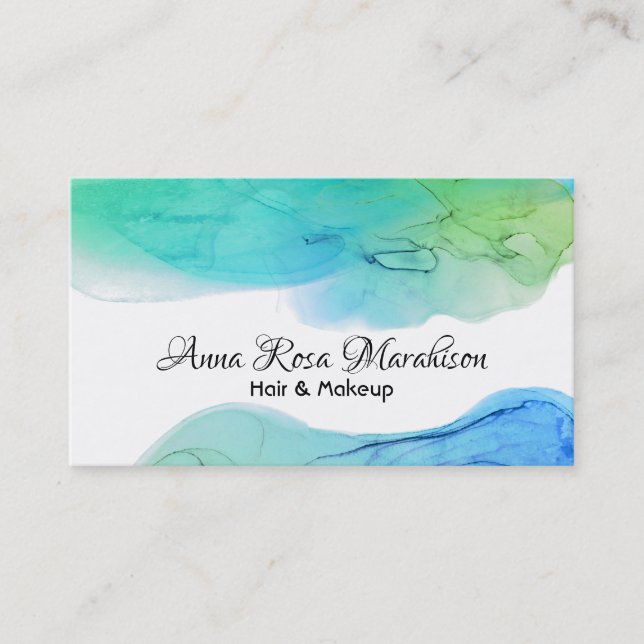 Carte De Visite *~* Abstrait Moderne Aquarelle Simple Bleu Aqua (Devant)