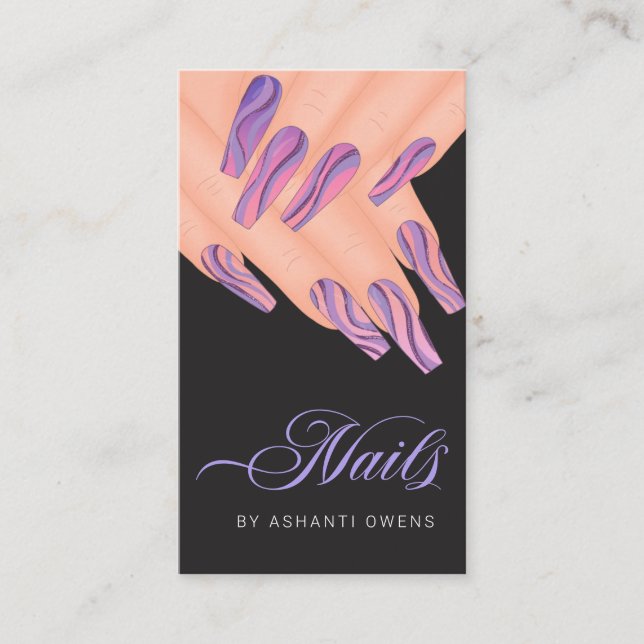 Carte De Visite Abstrait Purple Swirl Hands Clou Artiste Business  (Devant)