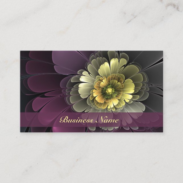Carte De Visite Abstrait Purpur moderne Khaki Gris Fleur fractale  (Devant)