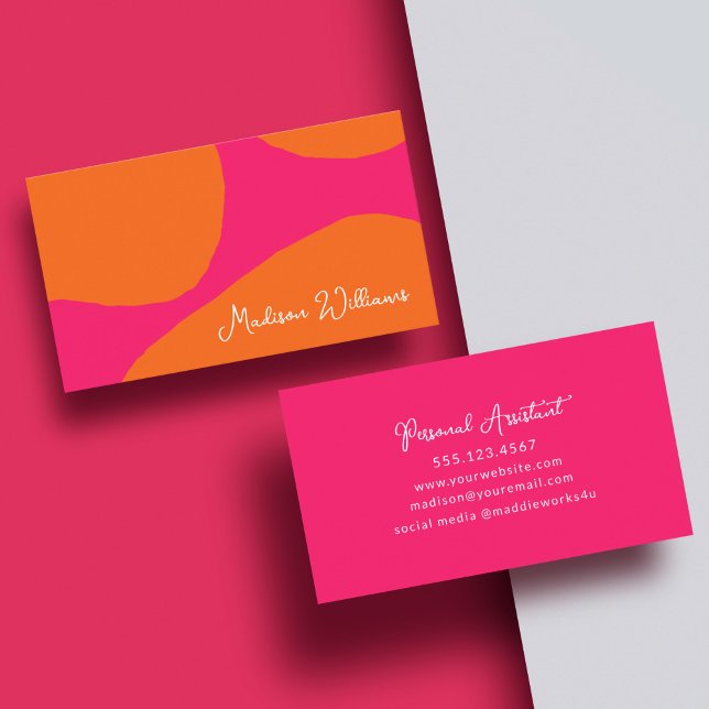 Carte De Visite Abstrait rose et orange brillant et gras (This bright and bold feminine business card will get you noticed!)