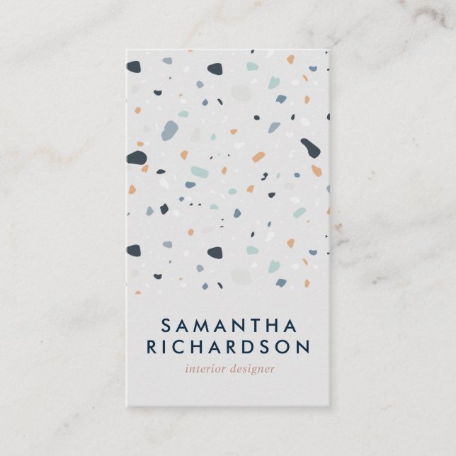 Carte De Visite Abstrait Terrazzo Motif Bleu clair & Marine (Devant)