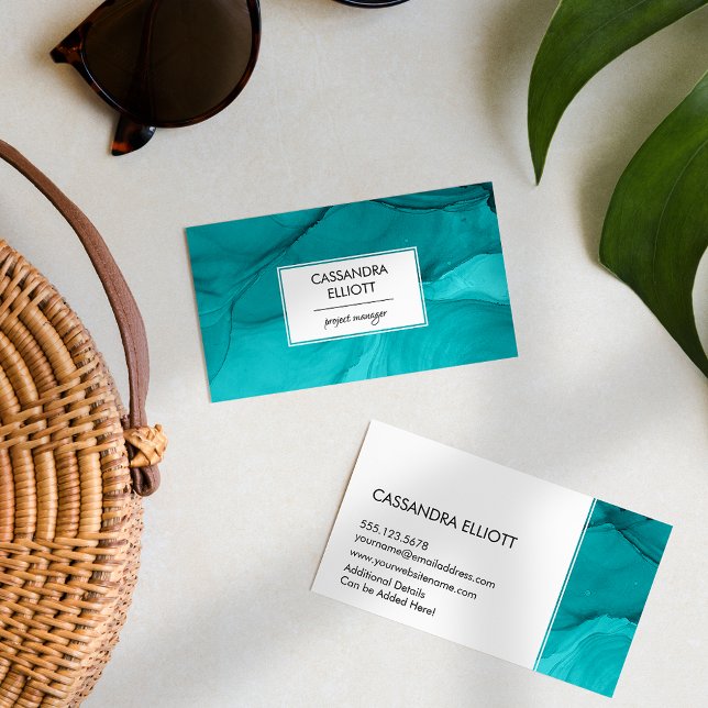 Carte De Visite Abstrait Turquoise Unique Encre d'alcool Liquide A (Créateur téléchargé)