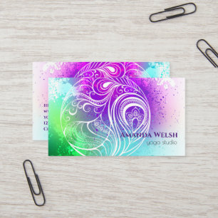 Carte De Visite Abstrait vibrant coloré plume violet vert
