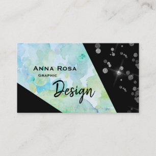 Carte De Visite *~* Abstraite Parties scintillant noire Fleur géom