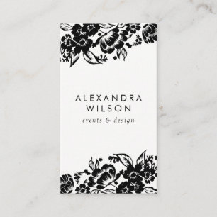 Carte De Visite Accent floral moderne noir et blanc