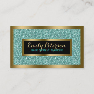 Carte De Visite Accents d'or de Parties scintillant Blue-Green Fau