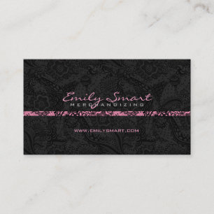 Carte De Visite Accents rose dentelle florale noir