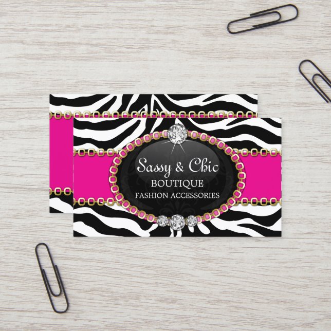 Carte De Visite Accessoire de mode et bijoux Zebra chic (Devant/Arrière en situation)