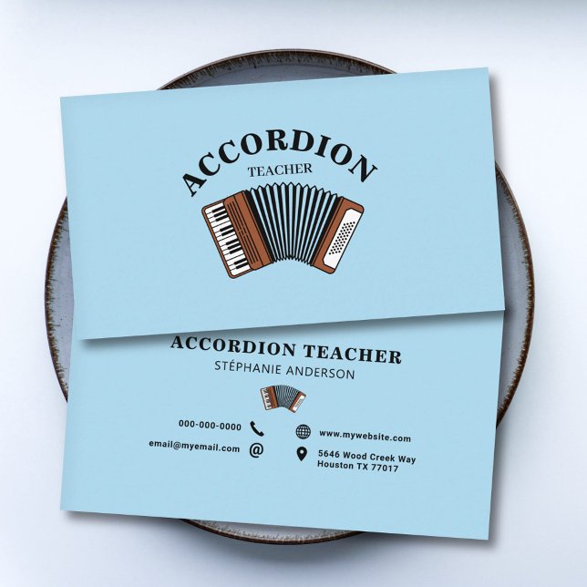Carte De Visite Accordion Teacher Blue (Accordion Teacher Blue Business Card)