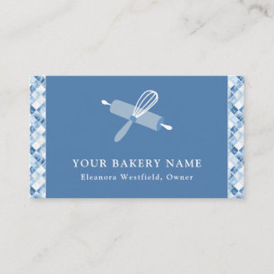 Carte De Visite Accueil Boulangerie Dusty Blue Check Motif