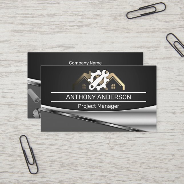 Carte De Visite Accueil Réparation Logo Construction Outils d'alim (Devant/Arrière en situation)