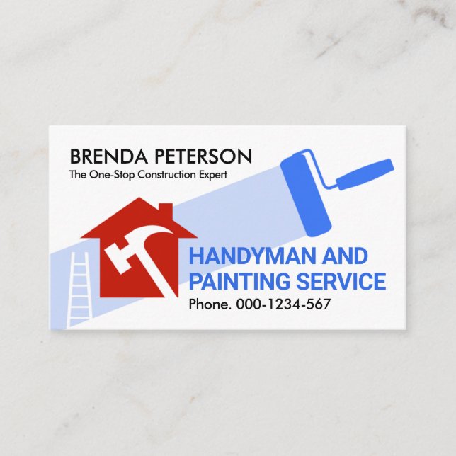 Carte De Visite Accueil Réparations Peinture Handyman Travailleur (Devant)