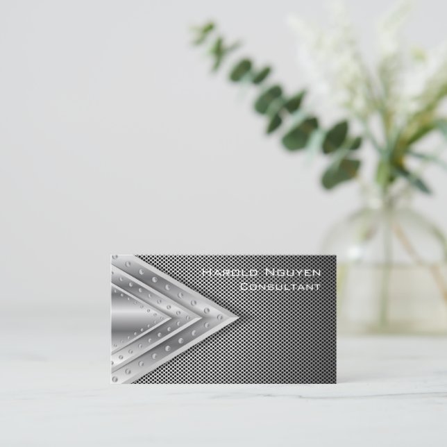 Carte De Visite Acier inoxydable métallique industriel géométrique (Debout devant)