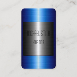 Carte De Visite Acier métallique inoxydable argent et bleu