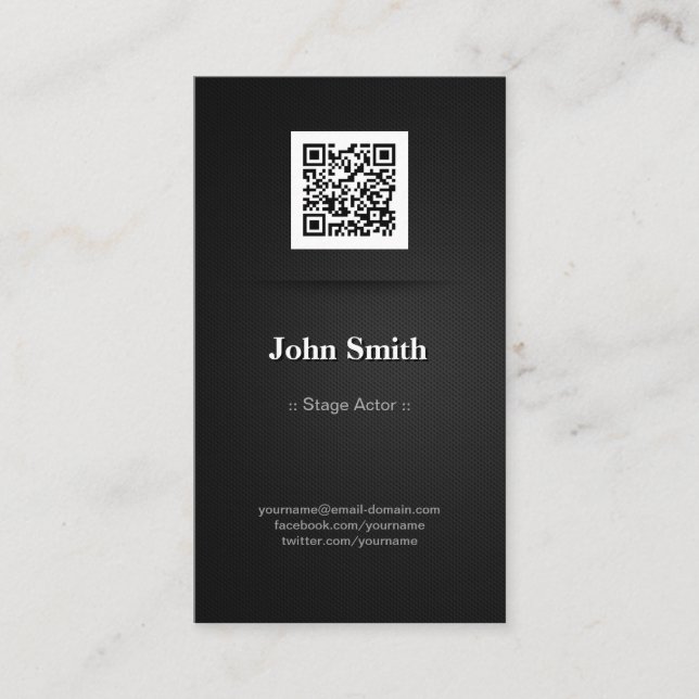 Carte De Visite Acteur de scène - Code QR noir élégant (Devant)
