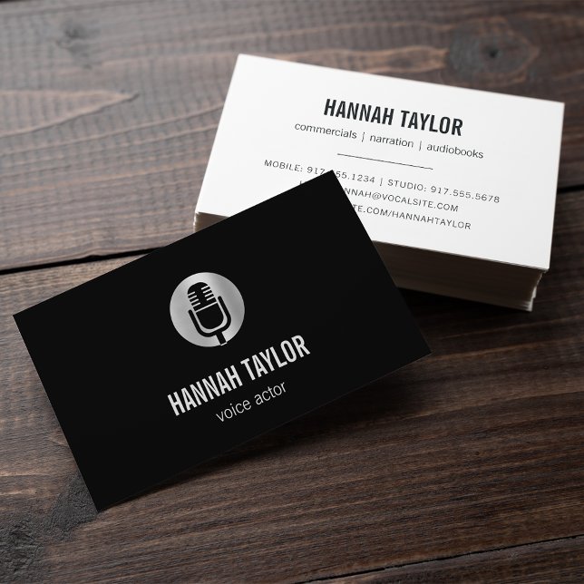 Carte De Visite Acteur vocal Microphone Argent (Créateur téléchargé)