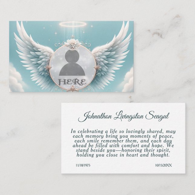 Carte De Visite Add Photo Custom Memorial (Devant / Derrière)