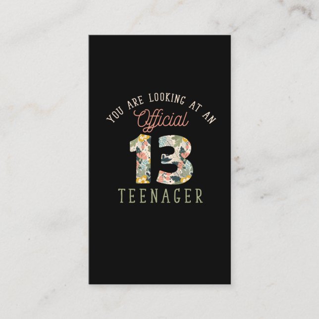 Carte De Visite Adolescent officiel 13e anniversaire 13 ans fille (Devant)