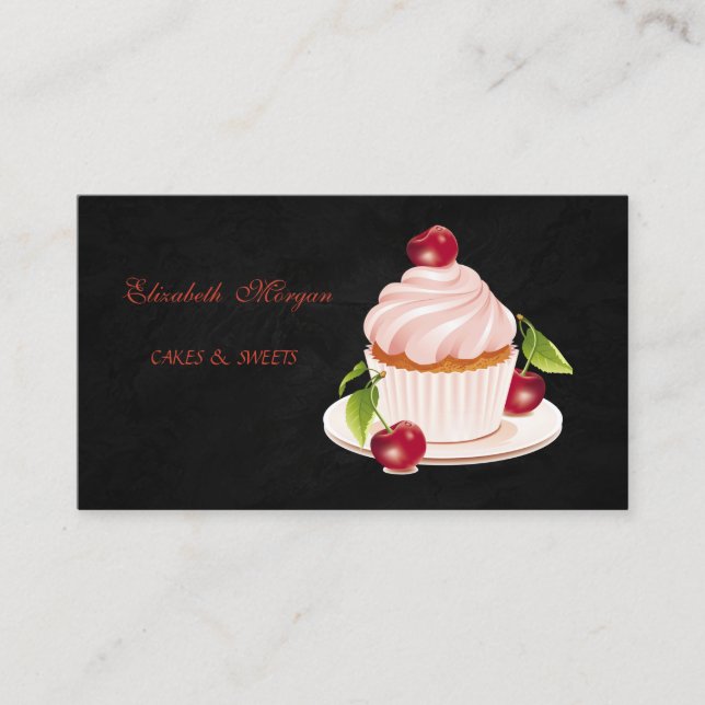 Carte De Visite adorable, Cupcake, Noir (Devant)