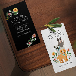 Carte De Visite Adorable Floral Chien & Chat Services de soins pou