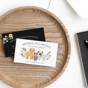 Carte De Visite Adorable Floral Chien & Chat Services de soins pou