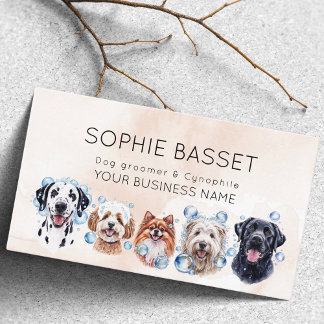 Carte De Visite Adorable toilettage de chien, aquarelle beige