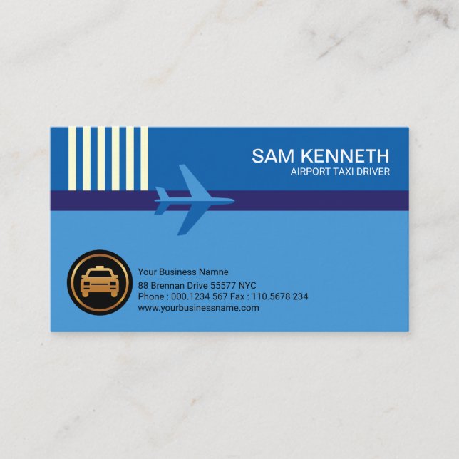 Carte De Visite Aéroport Blue Airplane Runway Taxi (Devant)