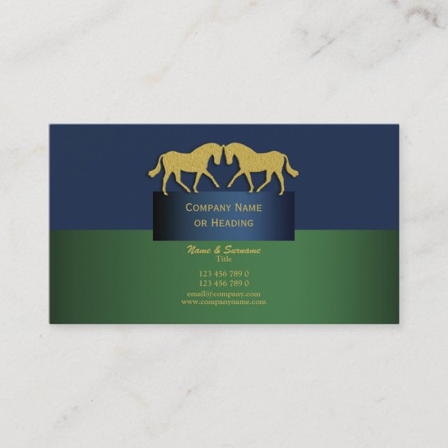 Carte De Visite Affaires de cheval lançant le vert bleu d'or (Devant)