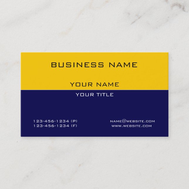 Carte De Visite Affaires jaunes professionnelles modernes de bleu (Devant)