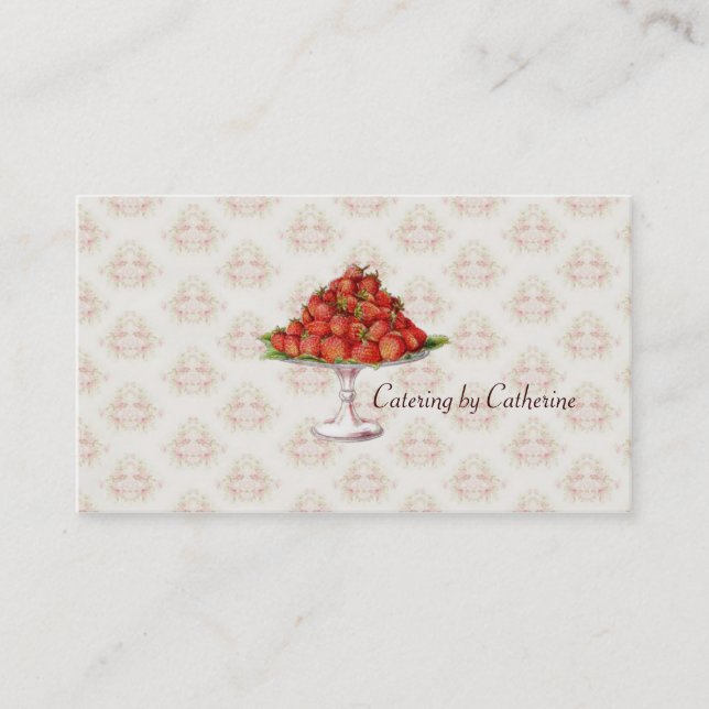 Carte De Visite Affaires roses vintages de fraises de restauration (Devant)