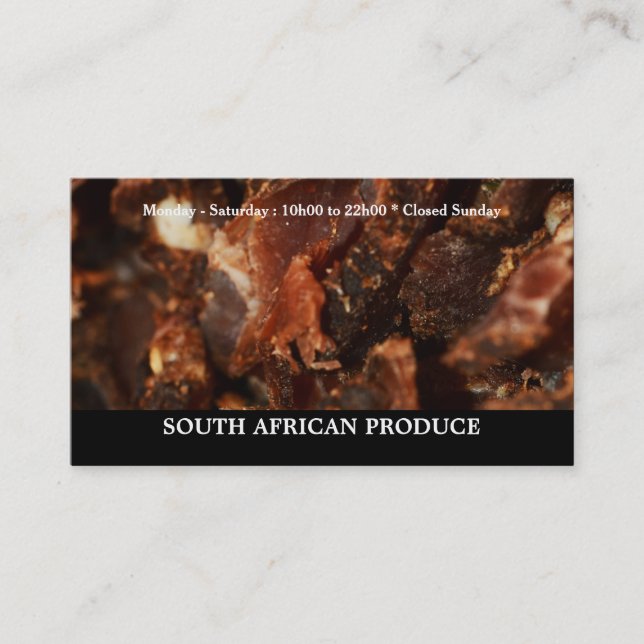 Carte De Visite Affaires sud-africaines de jerkey de biltong (Devant)