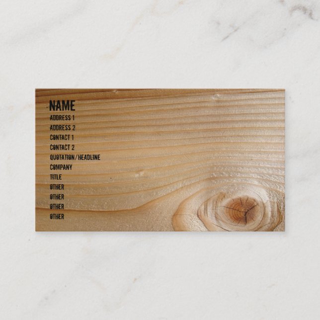 Carte De Visite Affaires sur le bois non fini (Devant)