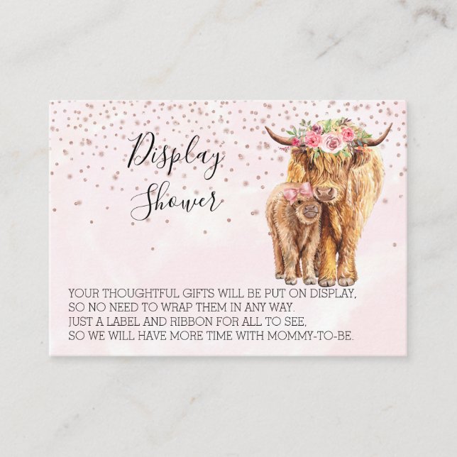 Carte De Visite Afficher Baby shower douche Highland Cow Rose Calf (Devant)