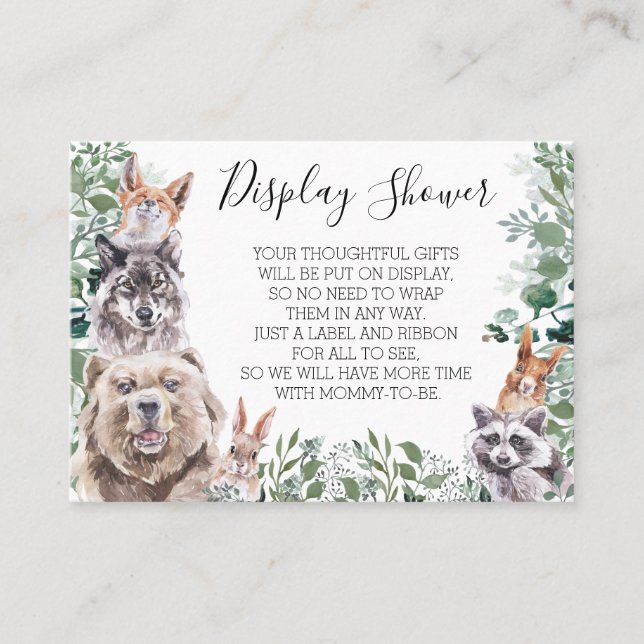 Carte De Visite Afficher Baby shower Forêt d'animaux de bois (Devant)