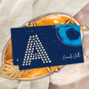 Carte De Visite Agate Bleu Chic Diamant Initiale Lettre A Monogram